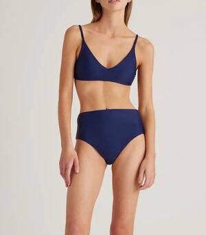 Quince NWT Italian V-Neck Bikini Top and NWOT High-Rise Bottom Navy Medium